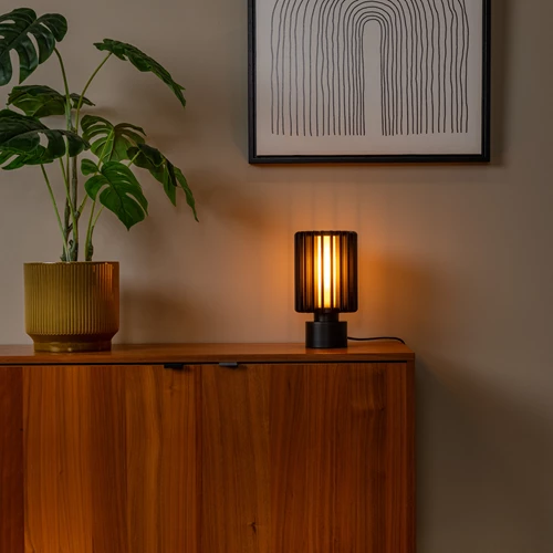 Lucide LAMBRES - Lampe de table - Ø 15 cm - 1xE27 - Noir - ambiance 1